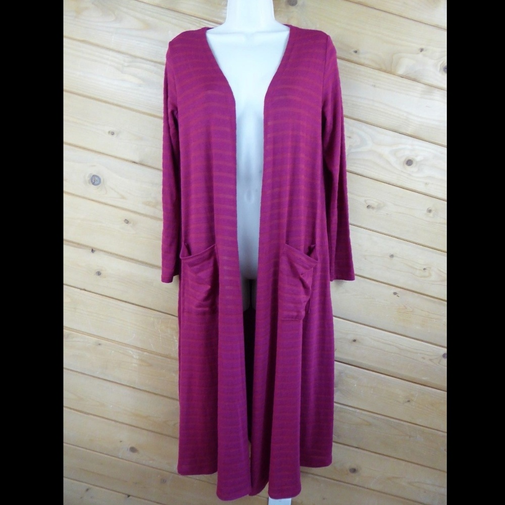Lularoe Sarah Maroon Red Burgundy Stripe Maxi Cardigan S